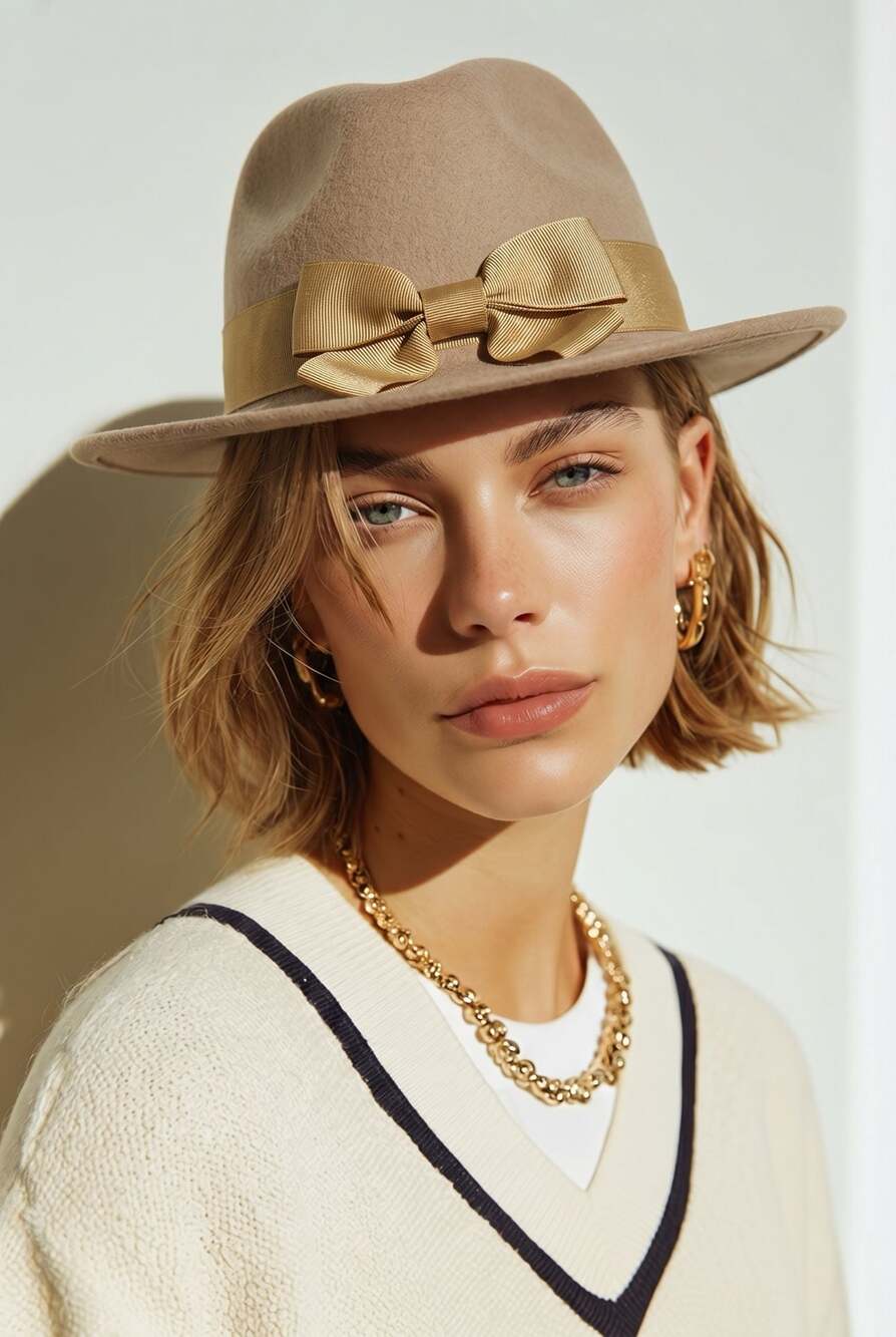 Vintage 100% Wool Felt Wide Brim Hat with Bow